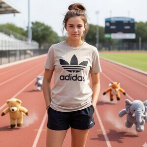 👟 Adidas Trefoil Logo T-Shirt Small Beige Tan Athleisure 🎯